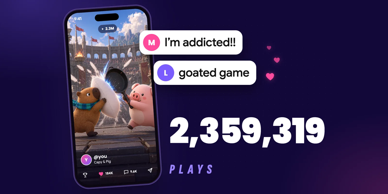 A game made with an AI agent, live in the Astrocade feed with player comments and 2,359,319 plays