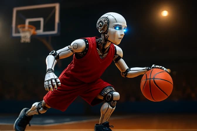 AI Basketball Game with realistic court and players
